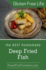 Pinterest mini image - Deep fried fish on an antique silver plate with sliced grape tomaotes